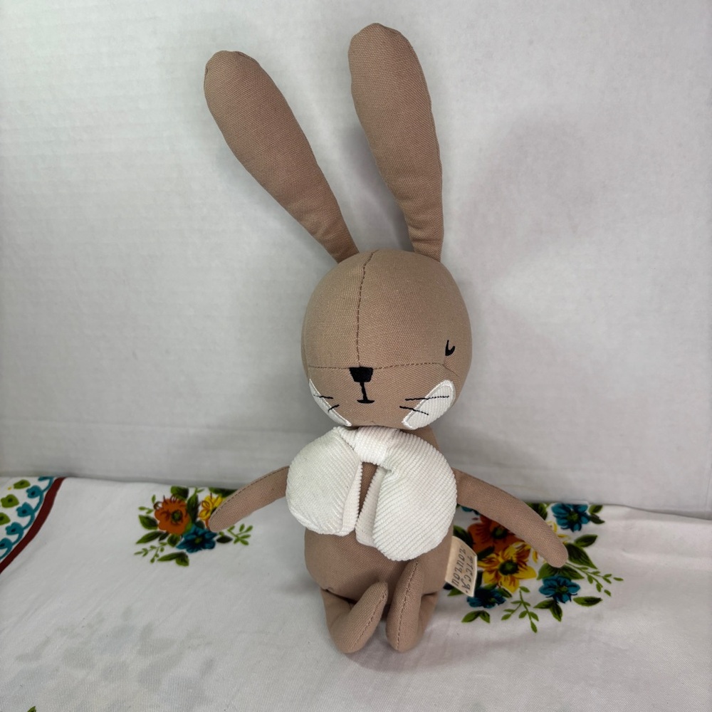 Picca Loulou Brown Stuffed Bunny Toy 10” Cotton Linen Blend